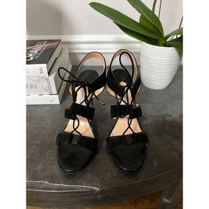 Andrea Gomez Black Leather & Suede Strap Sandal Size 8.5 38.5